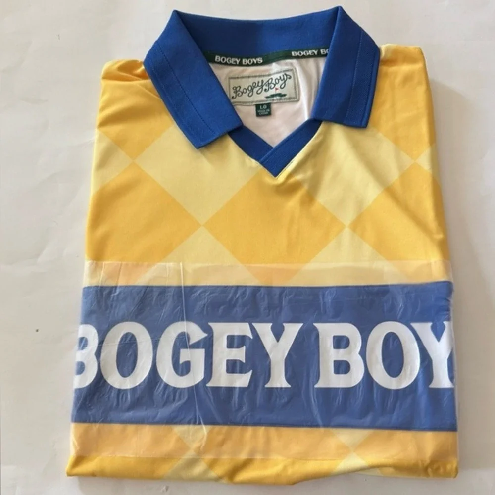 Bogey Boys by Macklemore Yellow Argyle Diamond Polo Golf Shirt, Size‎ L, NWT - Picture 8 of 10